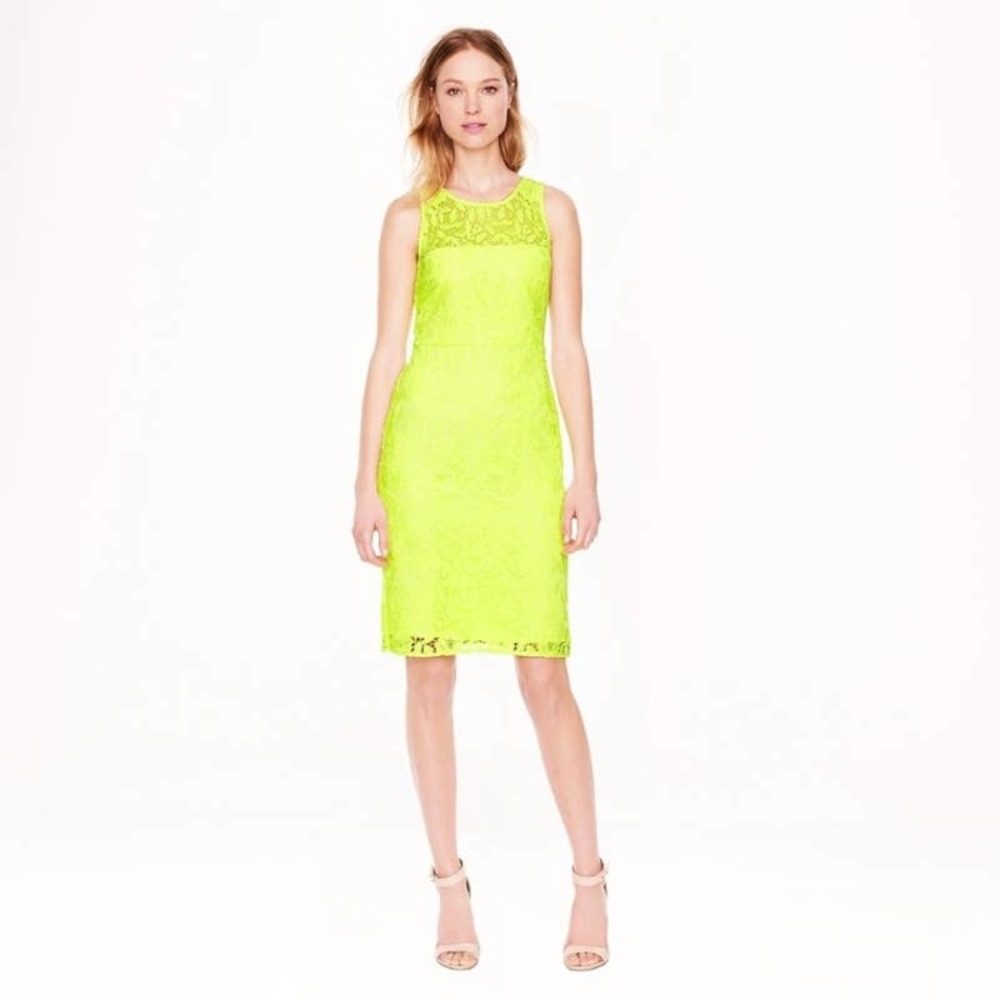 J. CREW Collection Neon Lace Sheath Shift Pencil Dress Citrus Yellow Green 0